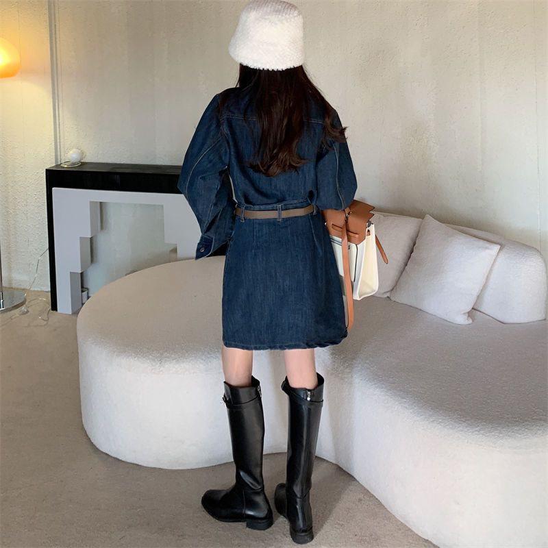 Retro Plus Size Denim Suspender Skirt: Age-Reducing, Waist-Slimming Autumn/Winter Dress for Women