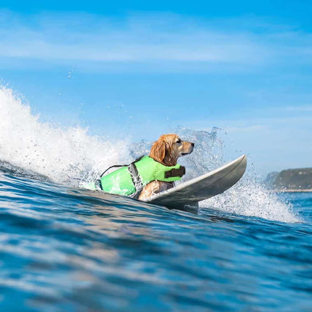 Dog Life Jacket With Reflective Stripe Adjustable High Flotation Dog Life Vest Ripstop Dog Lifesaver Pet Life Preserver Swimsuit