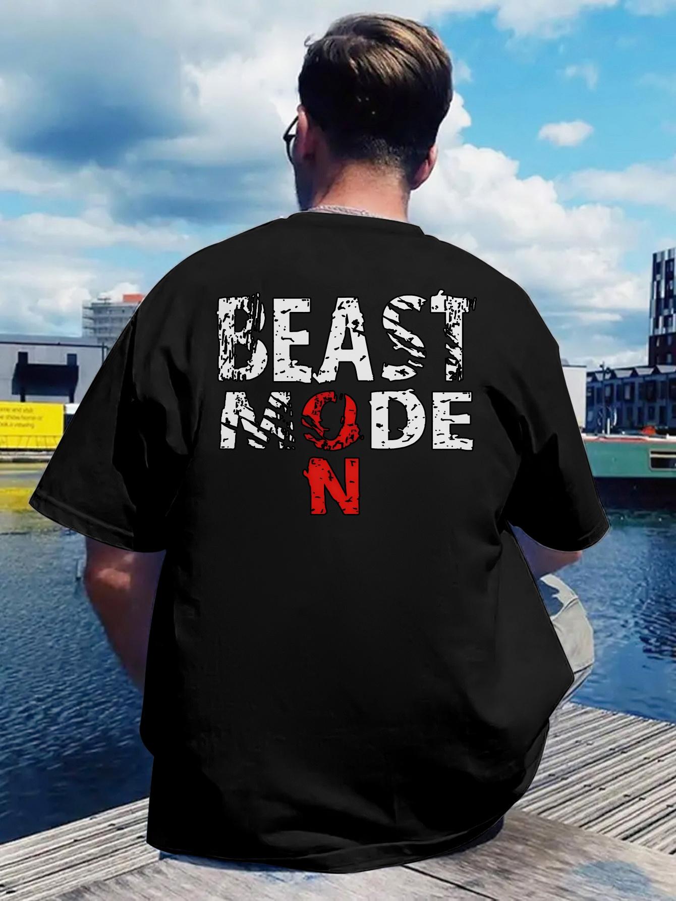 Motivational  BEAST MODE ON  T-shirt - White with Bold Black Lettering - Lightweight Breathable Polyester Shirt for Gym S