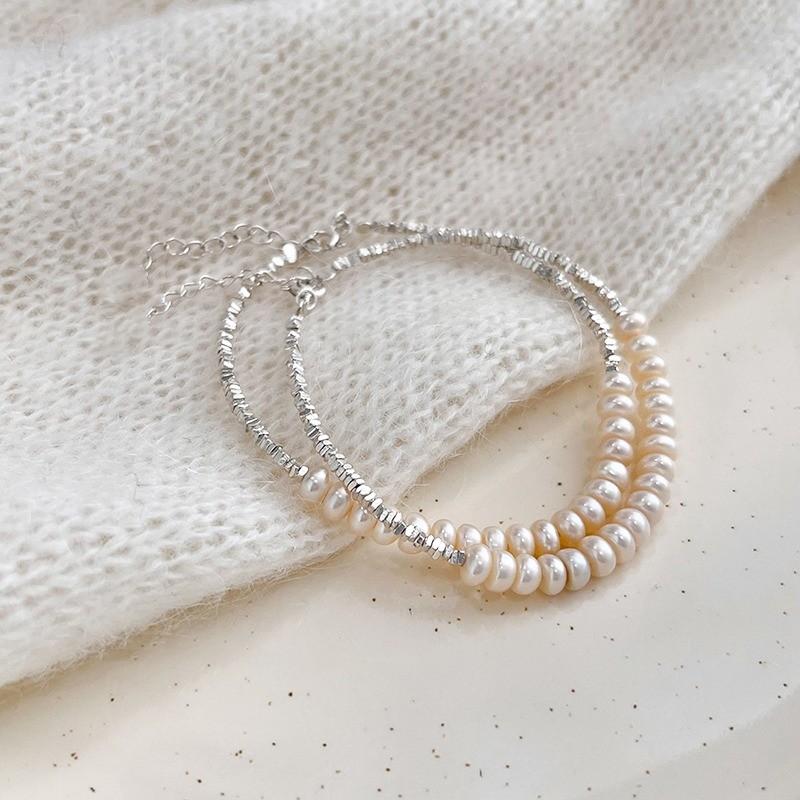 New Broken Silver Twins Baroque Natural Pearl Bracelet for Women's Simple and Luxury Feeling Online Red Bead Live Handicraft