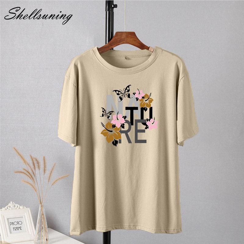 Shellsuning Vintage Graphic Harajuku Trička s potiskem Dámské 100% bavlna O Krátký rukáv Měkké trička Dámská Jednoduchá estetická trička