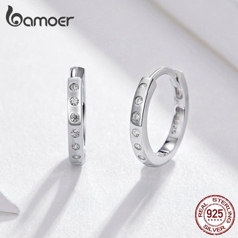 BAMOER Gold Hoop Earrings for Women 925 Silver Minimalist Simple Circle Earing Real Silver Korean Fashion Jewelry