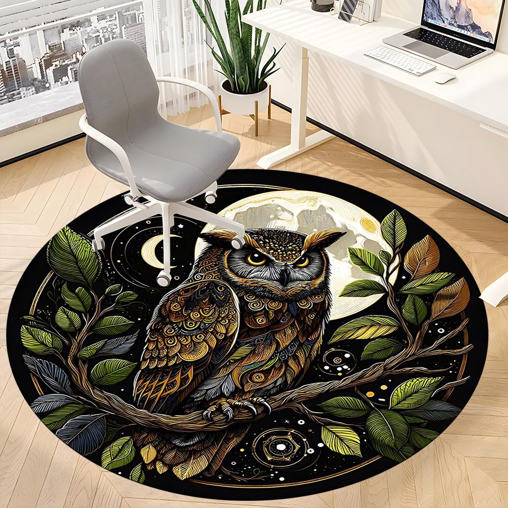 1pc Night Owl Print Chair Carpet for Office, Round Non-Slip Durable Large Size Office Carpet, Suitable for Office, Beautiful Decoration
