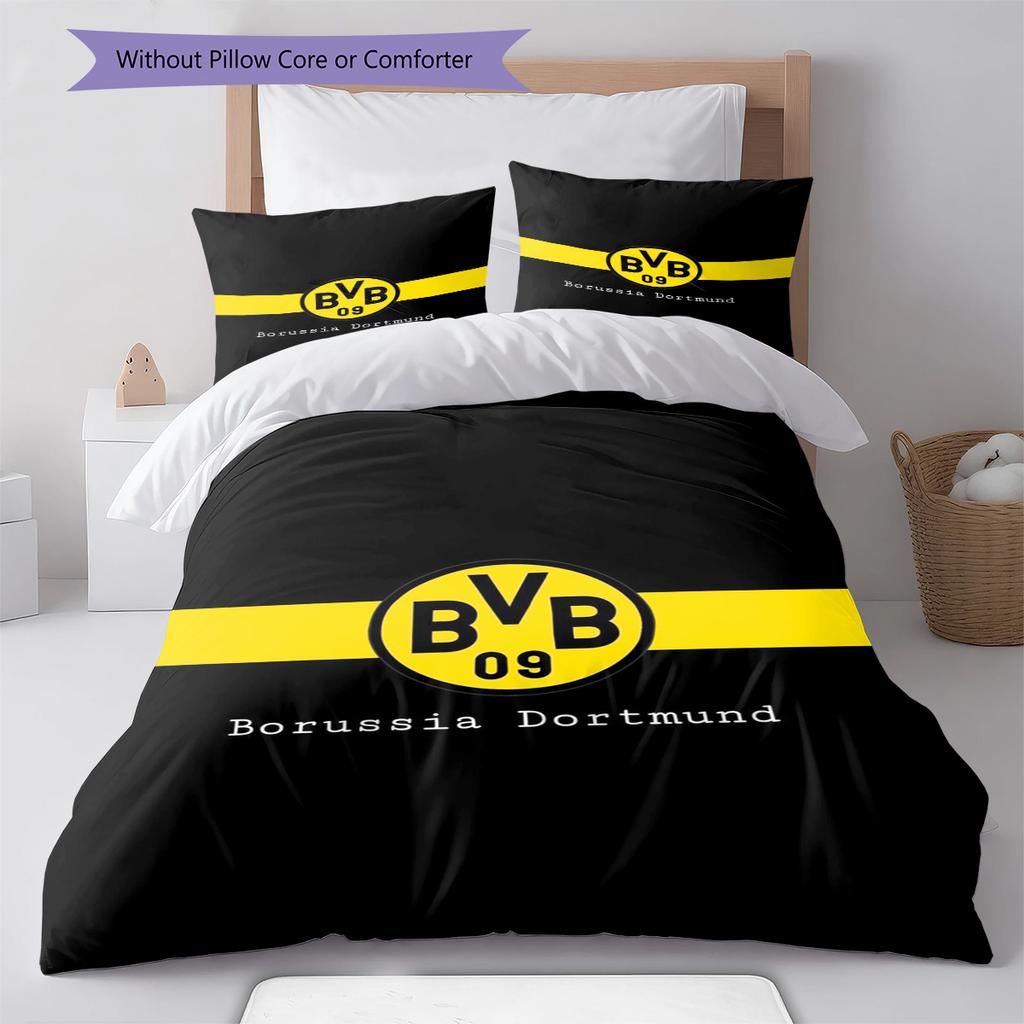 Pościel z Wzorem Borussia Dortmund Poszewka na Kołdrę Poszewka na Poduszkę Wystrój Domu Prezent (1 * poszwa na kołdrę + 2 * poszewki na poduszki, bez rdzenia)