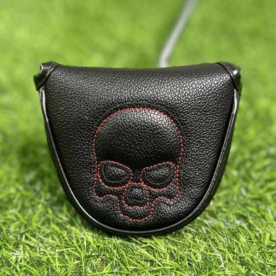 Golf Mallet Putter Cover Magnetic Closure Faux Leather Club Headcover with Skull Pattern for Woods Driver Fairway Hybrid