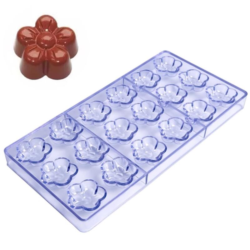 Polycarbonate Chocolate Mold 18 Cavity Flower Shape Mould for Candy Bonbons and Pastry Baking Tool Kitchen Supplies