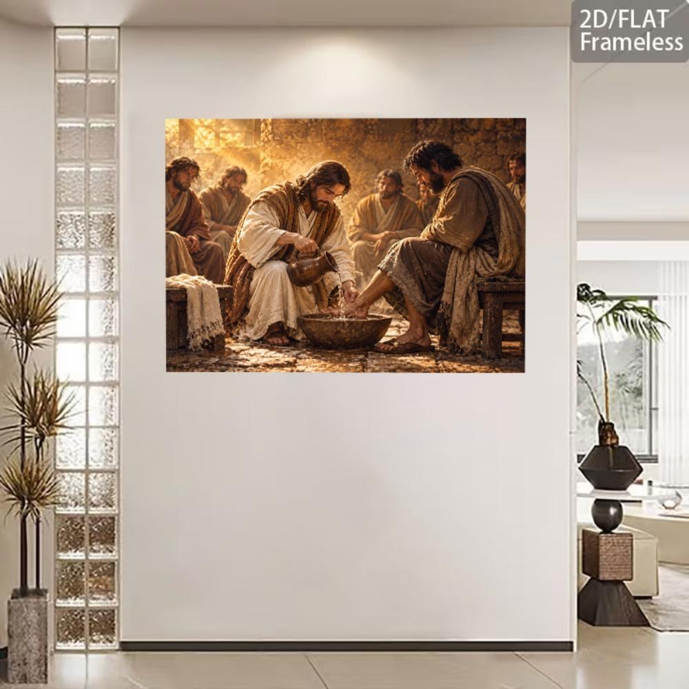 Füße waschen Leinwand Wandkunst, Religiöses Gemälde Moderner Zeitgenössischer Stil für Wohnzimmer Schlafzimmer Büro, Wanddekor Kunstdruck, Einzigartiges Geschenk, Bunt