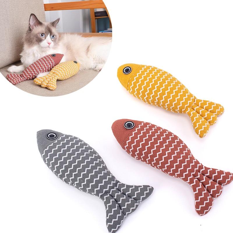 New Cross-border Pet Cat Toy Striped Linen Wave Fish For Self-entertainment