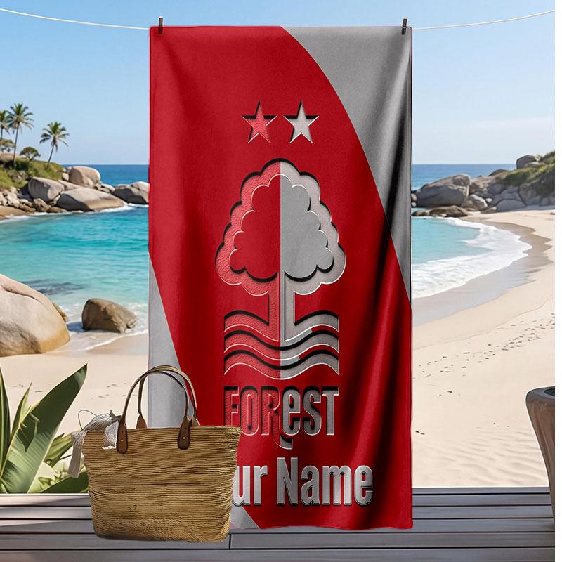 Telo Mare Personalizzato Stampato Nottingham Forest FC Logo Calcio Supporto Nome Personalizzato Testo Asciugamano Assorbente Per Sport Viaggio Regalo Speciale