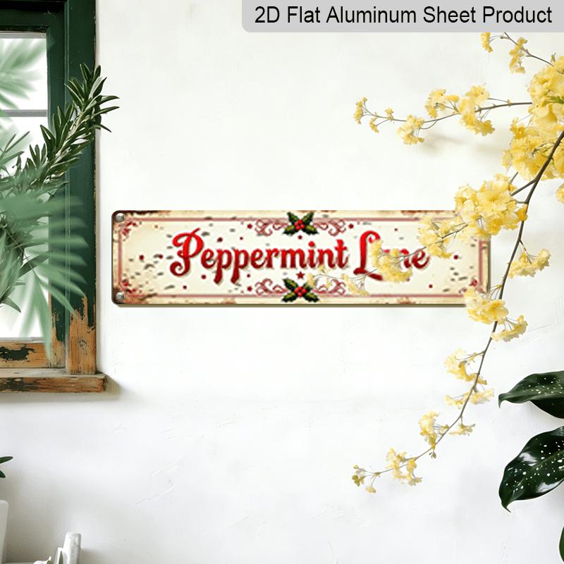Vintage Peppermint Lane Sign - Wall-Mountable Retro Christmas Aluminum Decorative Sign Suitable for Home, Garden, Party Decor - Aluminum Holiday