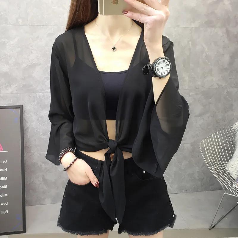 Spring and summer chiffon shawl women's short thin sunscreen clothes, new versatile large size loose cardigan jacket