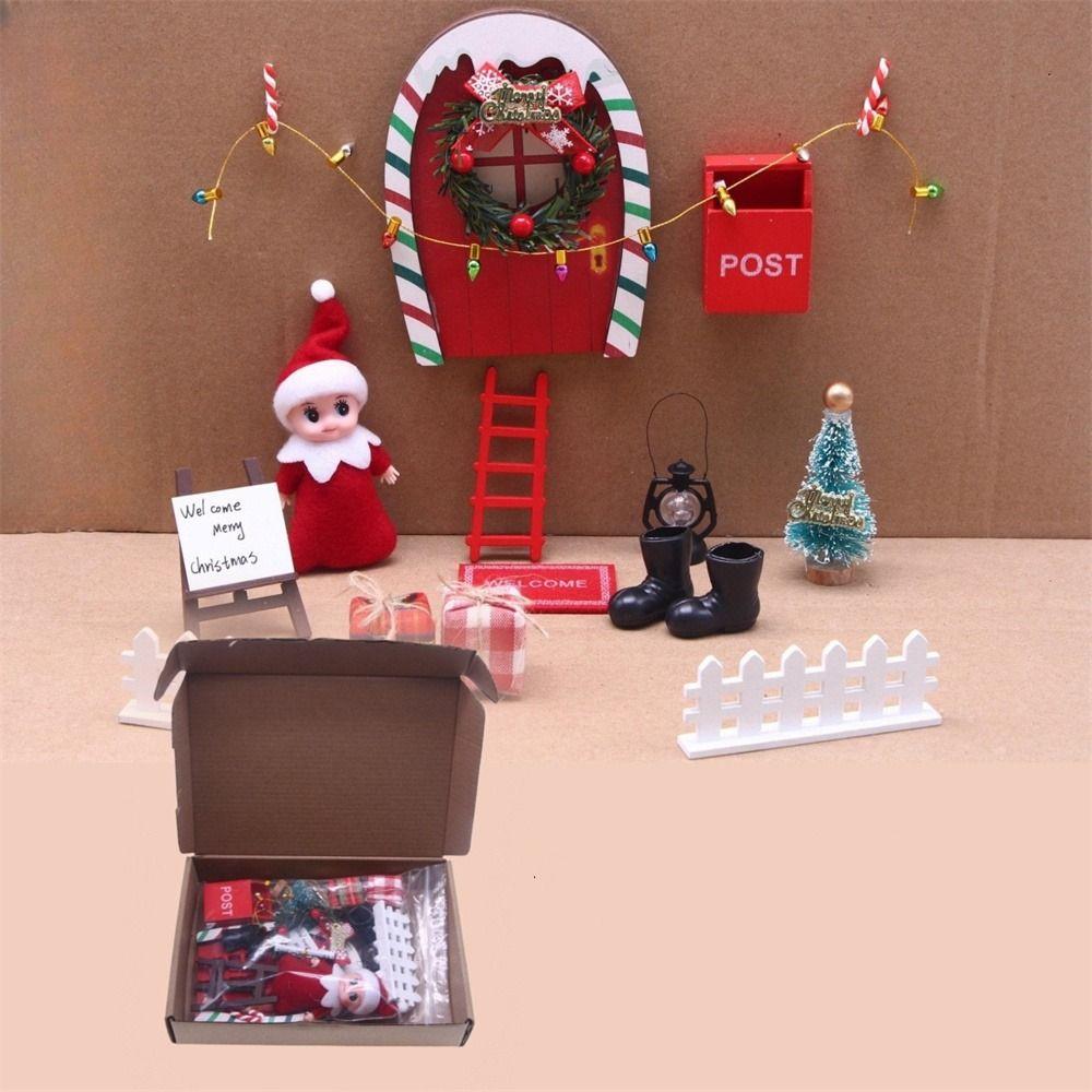 Mini Tree Fairy Toy House Wreath Miniature Elf Door Craft Gift DollHouse Elf Kit  Christmas Decor