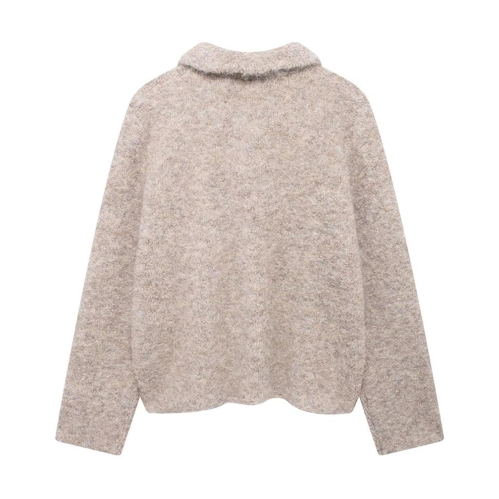 European & American Style Women's Faux Fur Knitted Cardigan with Floral Buttons