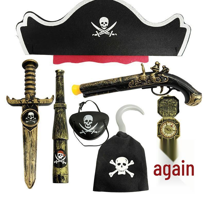 Pirate Captain Costume Set: Halloween Props, Toys & Cosplay Gear with Eye Patch, Hat, Gun, Sword & Hook for Kids and Adults