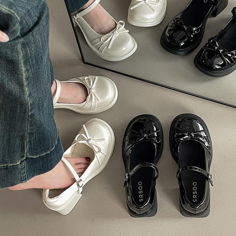 Fashion thick-soled heightening sweet bow shallow mouth versatile loafers summer 2025 new Mary Jane single shoes