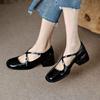 Fashion Cross Buckle Mary Jane Women Low Heel Square Toe Vintage French Shallow Single Block Heel Plus Size Women's Shoes