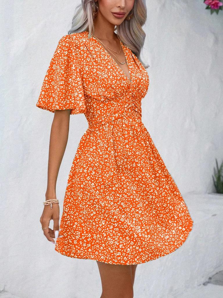 Women's Summer New V-Neck Sleeveless Printed High Waist Floral Ruffled Dress