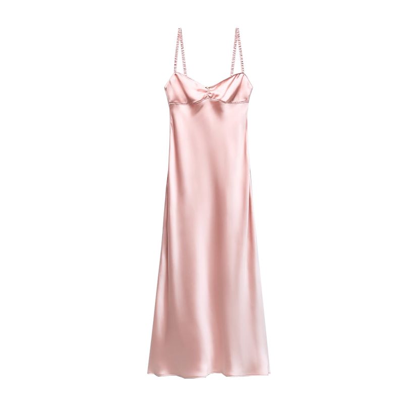 Spring New Elegant Waist Hugging Slimming Flower Detail Silk Satin Texture Underwear Style Dress 2340371