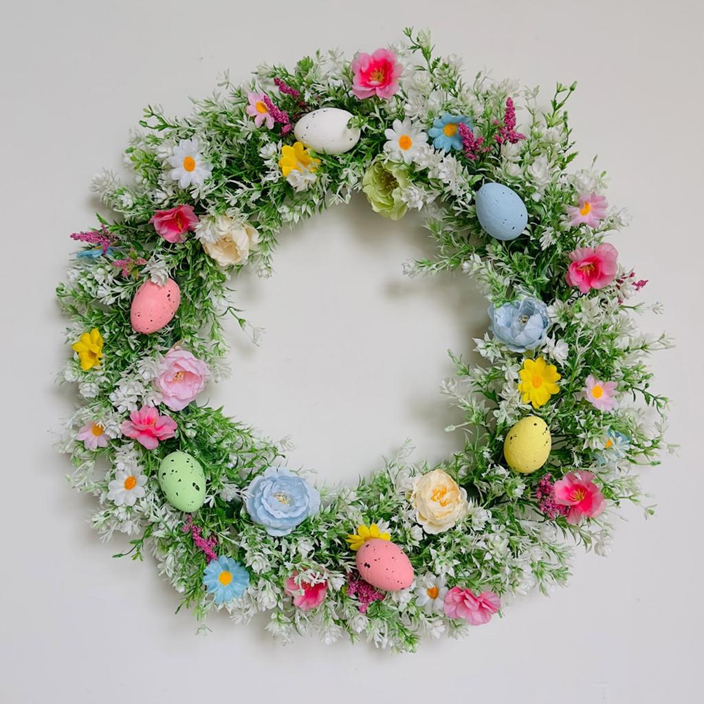 Decorative Flower Wreath with Wildflowers and Eggs Easters Garlands for Front Door Decoration Seasonal Accessories