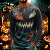 Men's Halloween Printed Neck Lightweight Long Sleeve T-Shirt for Casual Wear