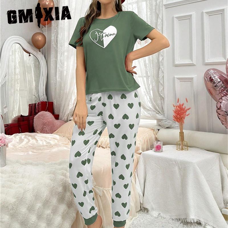 GMXIA T-shirt Trousers Casual and Comfortable Women's Pyjamas Homewear Set Can Be Worn Outside