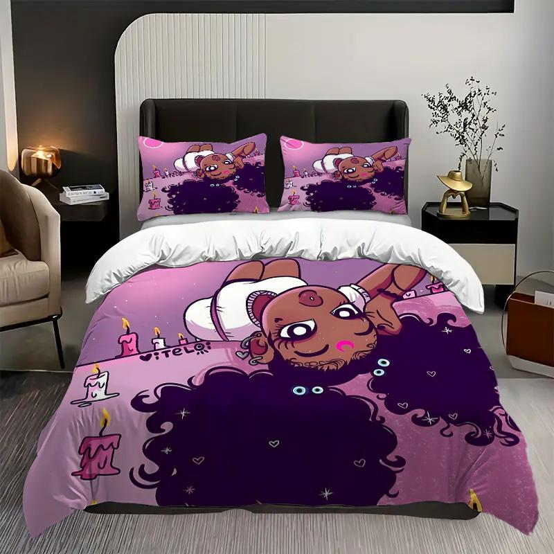 

Black Cute Girl 3D Printed Bedding Set Colorful Youthful Style Luxury Duvet Cover Soft Comfortable Home Textiles Quilt Cover Set 135x200cm 2pcs