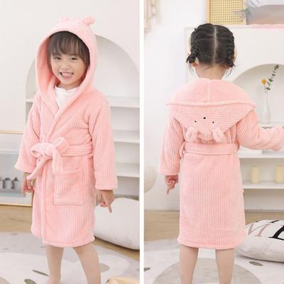 Kids Hooded Bathrobe Belted Pocket Thick Soft Quick Water Absorbent Solid