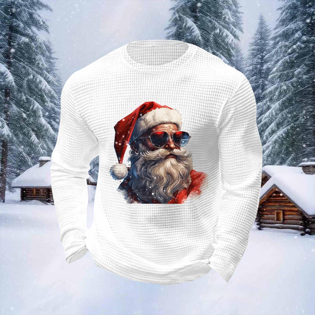 Pánské vánoční topy s kulatým výstřihem a dlouhým rukávem Pánské sportovní topy ve velkých velikostech s ležérním kulatým výstřihem