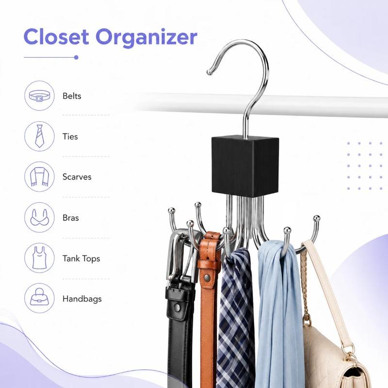 1/2/3PCS 360° Rotating Multi Claw Hanger Hook Wooden Metal Storage Rack Organizer For Belt Scarves Lingerie Ties Handbags Closet