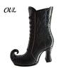 Mysterious Desktop Accent Gothic Witch Boot Vase, Halloween Table Centerpiece Black Spider Web Autumn Seasonal Display High Heel, Flower Holder