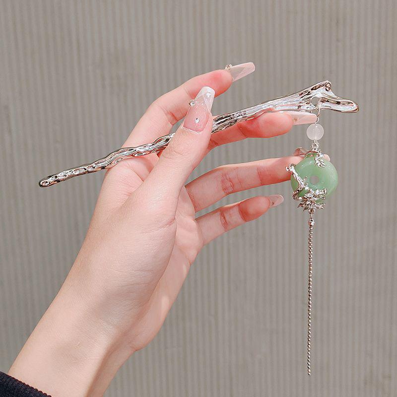 

Нефритова підвіска шпилька - Сучасний китайський стиль з китицею, Елегантний аксесуар для високої зачіски, Ідеально підходить для ханьфу