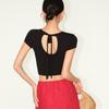 Fashionable and Stylish Back-cut Short-sleeved T-shirt for Women - A Slim-fitting, Low-cut Round-neck Top with A Back Opening.