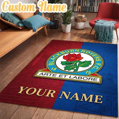 Custom Name Blackburn Rovers Fc Crest Rug Office Rug Chair Mat Non Slip Carpet Rugs for Bedrooms Dining Room Living Room Home Decor Gifts