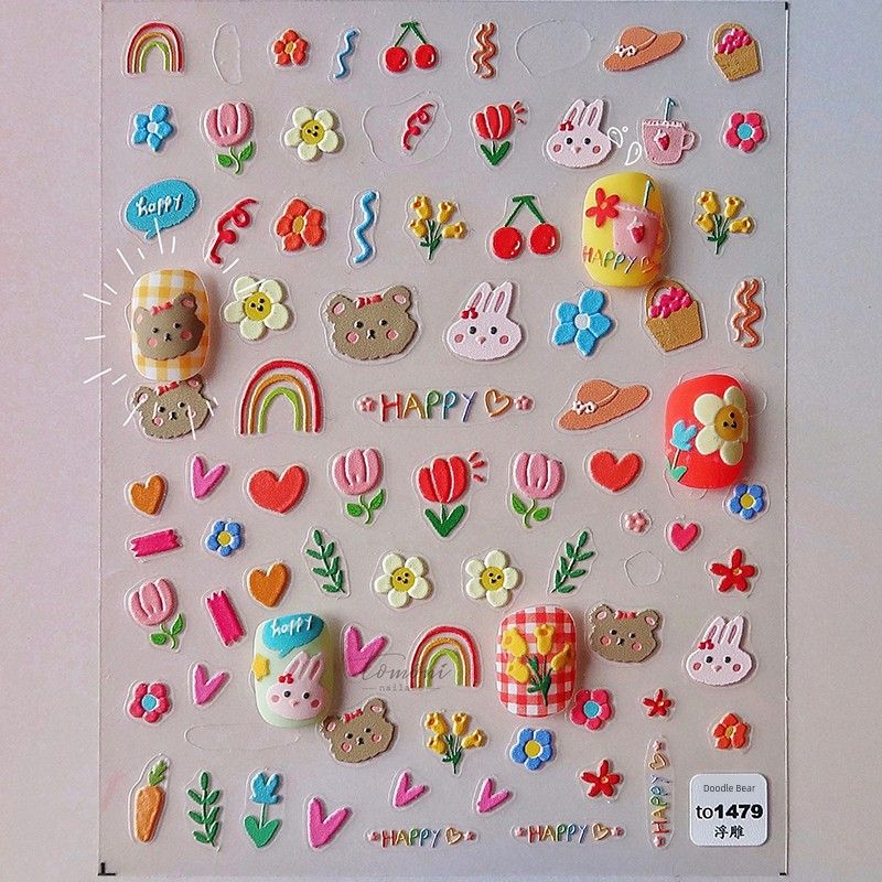 

Cute Graffiti Bear Nail Stickers Tomoni Relief Hot Adhesive Japanese Style Stickers Rabbit 5D Nail Stickers Doodle Bear 1479