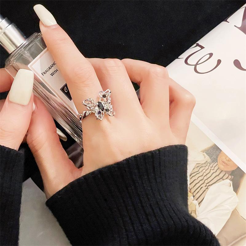 Advanced Sense Oil Drop Butterfly Series Open Ring Full Of Diamonds Zir*****Il Drop Light Luxury Stacked Index Finger Ring