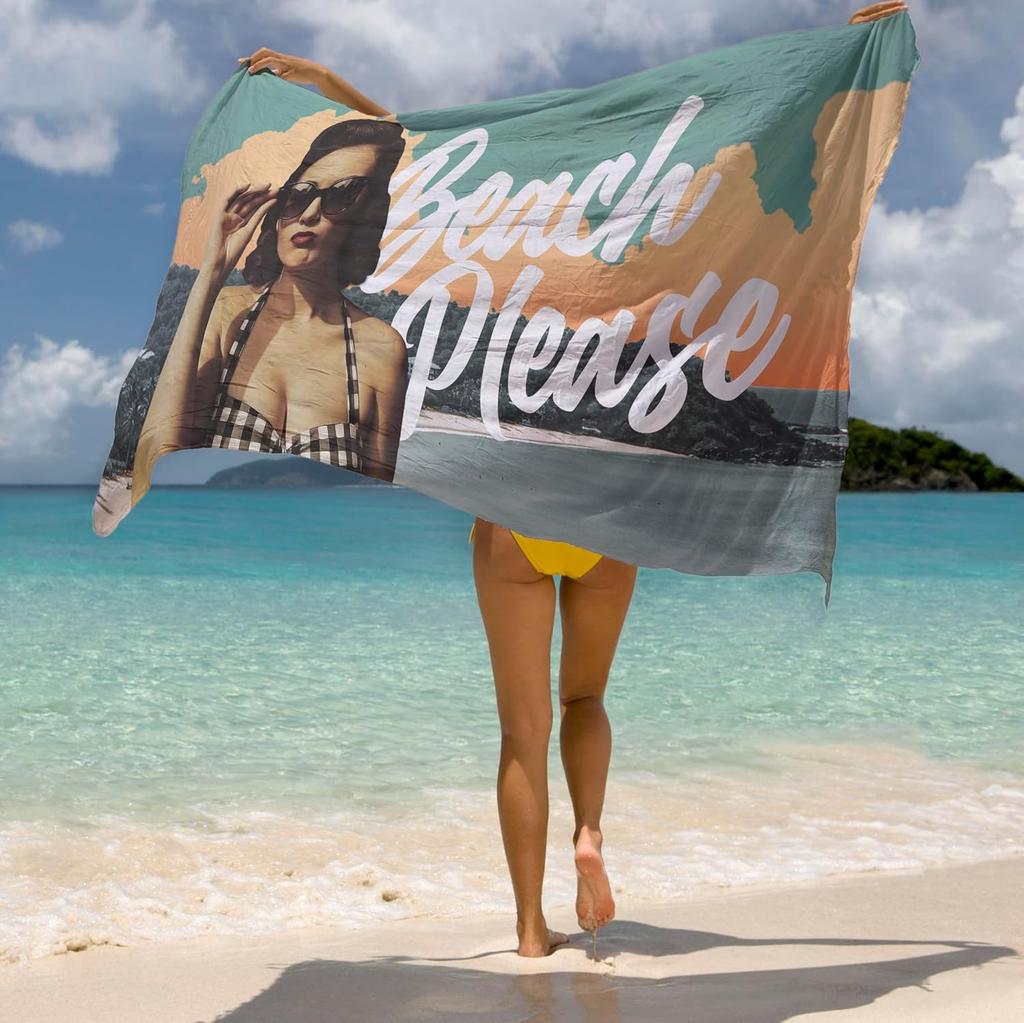 Funny Retro Beach Towel, Colorful Hilarious Design Quick-Dry Sand-Free Bath Towel for Vacation, Cruise and Party