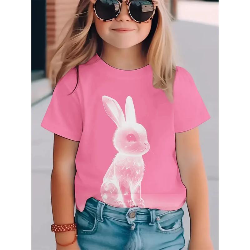 Children's Polar Animal 3d Print Rabbit & Bear Girls' T-Shirts Summer Short Sleeved Tops Tee Casual T-Shirts