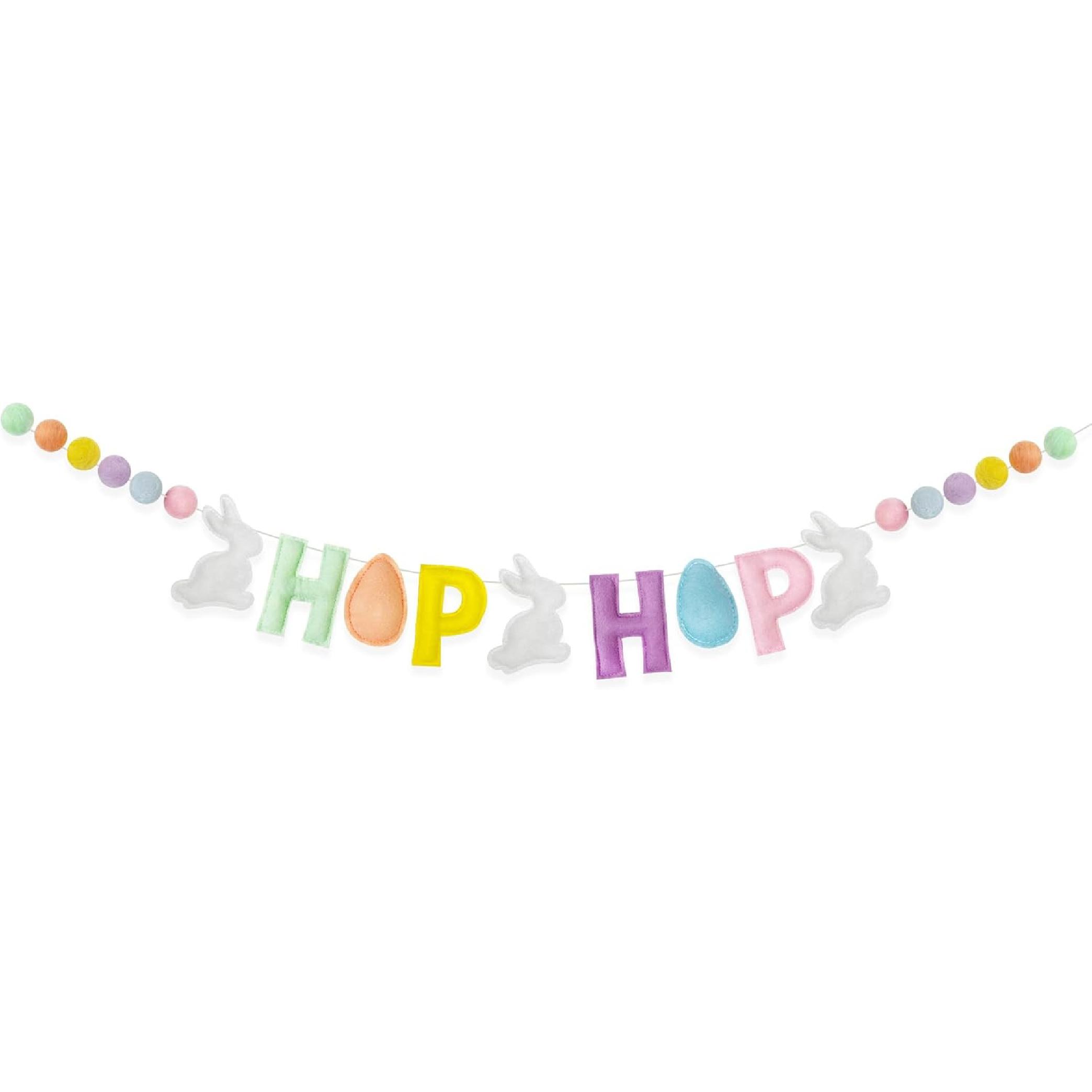 Easter Decorations Pre-Strung Felt Pastel Happy Easter Sign Bunny Banner Wool Felt Ball Garland for Happy Easter Spring Nursery Classroom Home Wall hop hop
