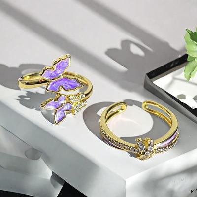 Nische Süßes Lila Romantischer Emaille Tropfender Schmetterling Offener Ring Sanfte Mode Weiß Persönlichkeitsring