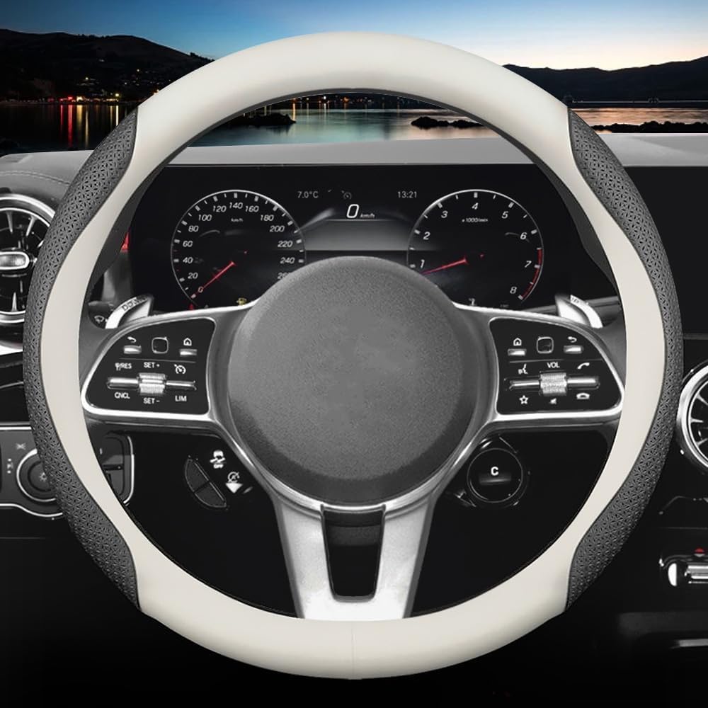New Nappa Leather Car Steering Wheel Cover, Universal 15 Inch (White And Black)