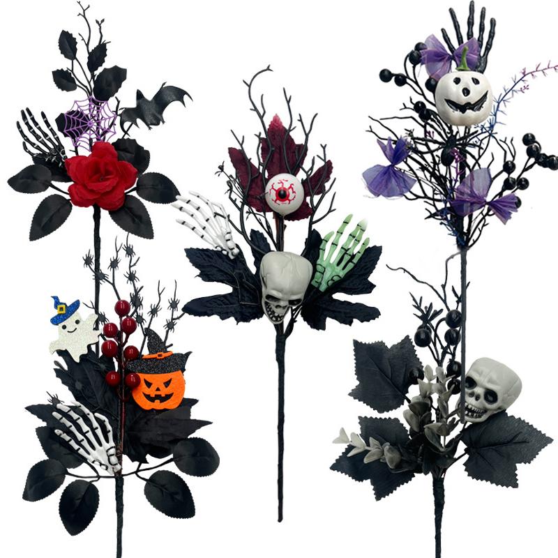 1PC Maple Leaf Arrangement Bookcase Decor With Pumpkin and Maple Leaves Home Artificial Black Tree Desktop Vase Filler Party