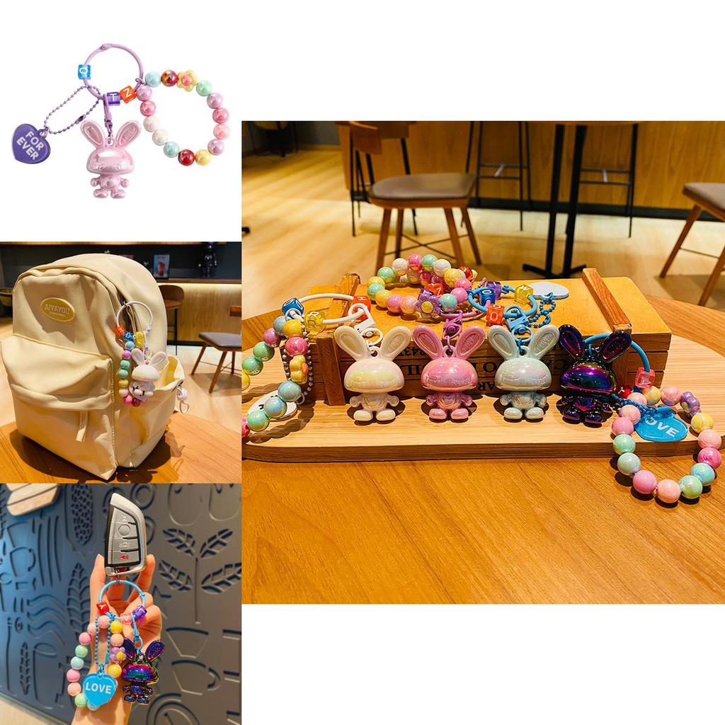 Cute Cartoon Rabbit Bead Bracelet Keychain Adorable Couple Backpack Accessories