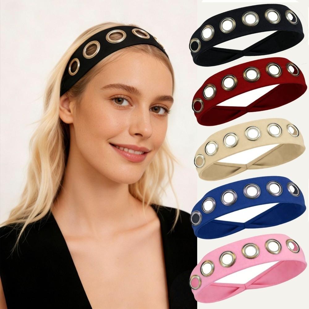Grommet Hollowed Out Eyelets Headband Cashew Pattern Punk Headwrap Yoga Elastic Hair Band Sports