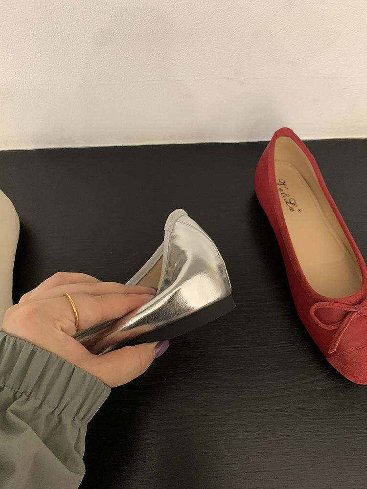 Inner heightening shoes spring and summer new yellow single shoes ballet shoes French gentle bow women's shoes light mouth shoes ladyshoes