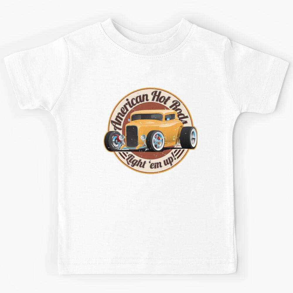 American Hot Rods Light Em Up Vintage Car Illustration Kids T-Shirt 140