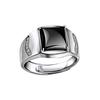 Men's Adjustable Black Agate Square Ring with Black Diamond - Korean Style and Smooth Finish