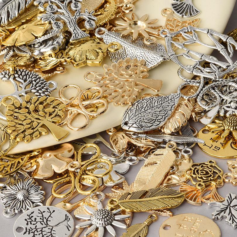 Mix 10/20/30/50pcs Plant Charm Tree Of Life Rose Sunflower Leaf Pendant Charms For Jewelry Making Bulk DIY Accessories Materials