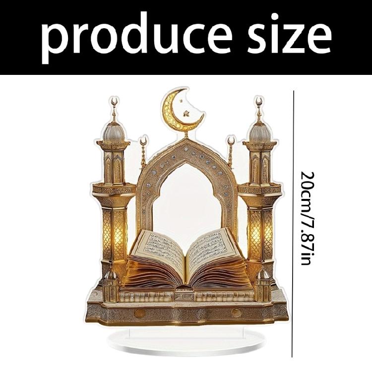 Islamic Eid Mubarak 2D Moon Castles and Quran Acrylic Table Sign Ornament for Ramadans Muslims Party Centerpieces Decors