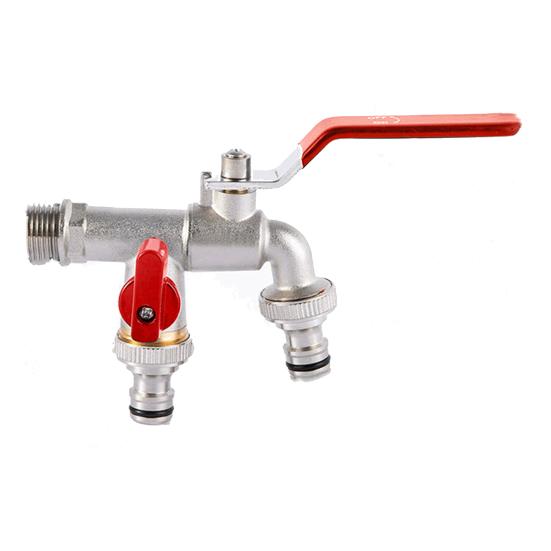 

Латунный двойной кран для улицы с двумя выпускными клапанами, подключение к воде 1/2 дюйма, садовый кран с резьбовым адаптером 3/4 дюйма красный