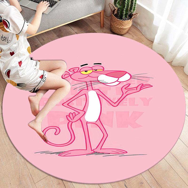 Pink Panther Round Area Rug,Carpet Rug for Living Room Bedroom Sofa Playroom Decor,Non-slip Floor Mat